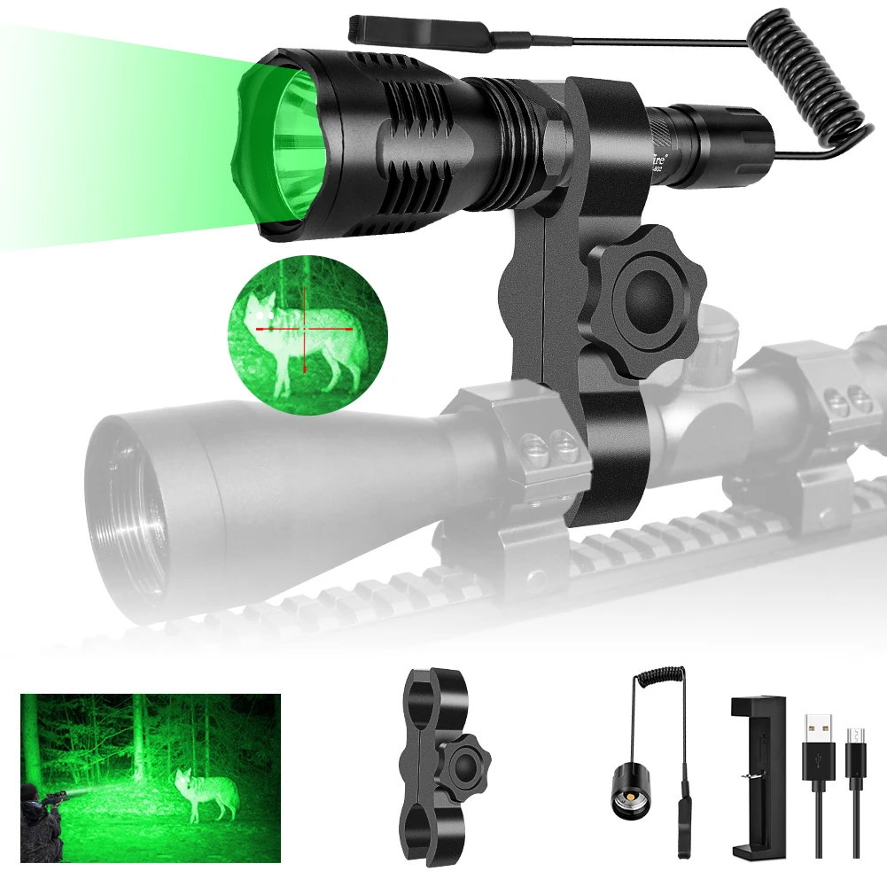 

UniqueFire HS-802 Green Light XRE LED USB Rechargeable Flashlight 5Modes Torch Lanterna Waterproof For Hunting Night Fishing