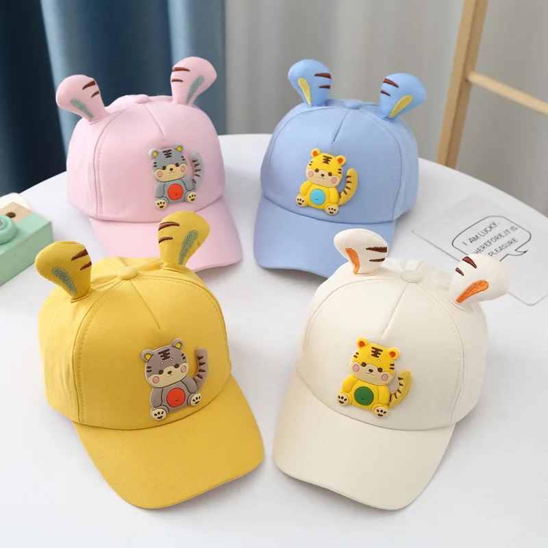 New Cartoon Tiger Baby Baseball Cap Summer Girls Sun Cap Boys Visor Cap Bonnet Infant Cute Ear Cotton Baby Hat child safety seat