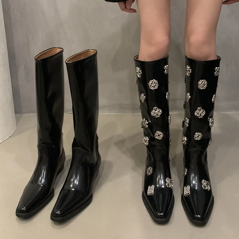 Women Punk Boots Chunky Motorcycle Boots Metal Decoration Cool Nightclub Party Modern Casual Fashion Shoes For Female 35-39