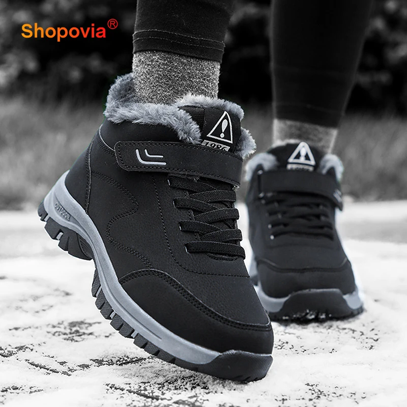 

2023 Winter Women Men Boots Plush Leather Waterproof Sneakers Climbing Hunting Shoes Unisex Lace-up Outdoor Warm Hiking Boot Man