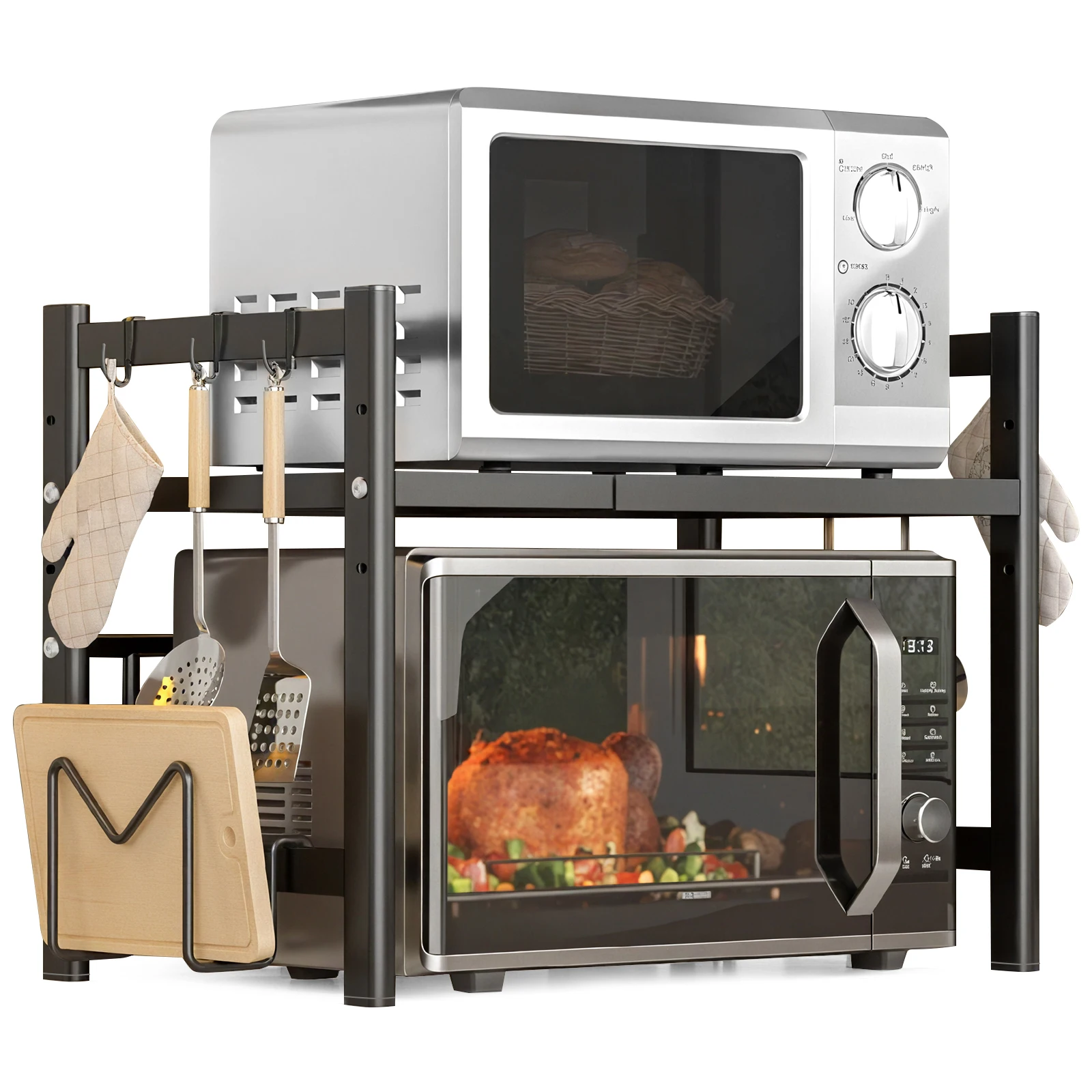 Expandable Microwave Shelf, Microwave Oven Rack Stand Holder Kitchen Corner Shelf Desktop Printer Shelf Rack, Bakers Rack