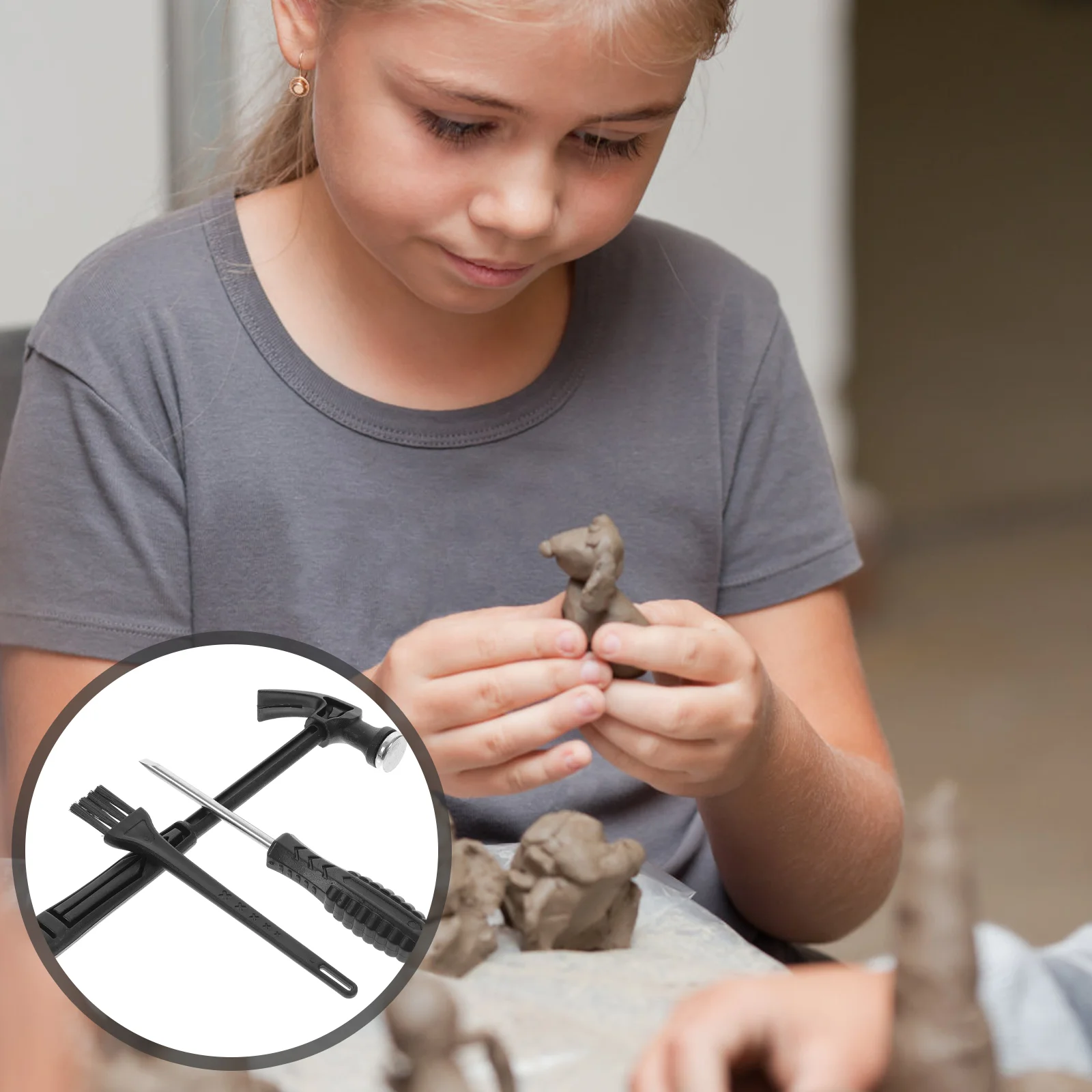 2 Sets Kids Digging Tools Archaeological Excavation Educational Toys DIY Kit Small Brush Metal Hammer Toddler Toddlers 6