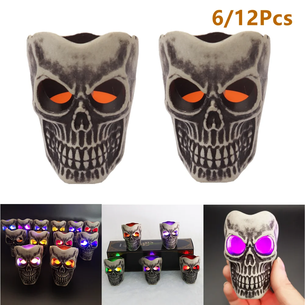 

6/12Pcs Halloween LED Skull Tealight Horror Skeleton Head Candle Lights Skull Statues Sculpture for Home Party Bar Decoration