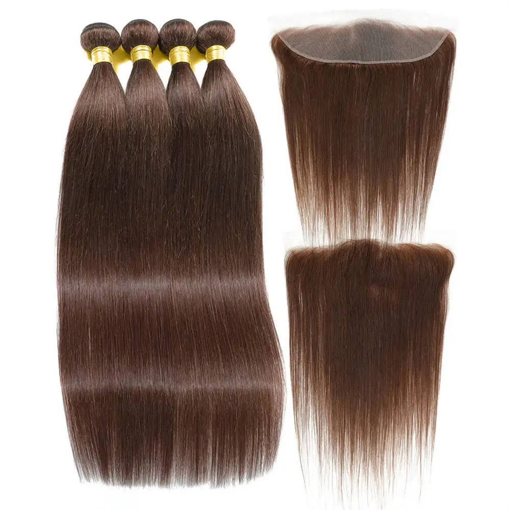 Human Hair Bundles With Frontal 13x4 Preplucked Lace Front With 3 Bundles 100% Human Hair Weave Remy Tissage