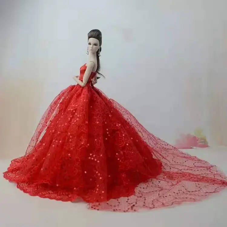 

11.5" Red Sequin Lace Wedding Dress For Barbie Doll Clothes Outfits Princess Party Gown 1/6 BJD Dolls Accessories Kids Toys Gift