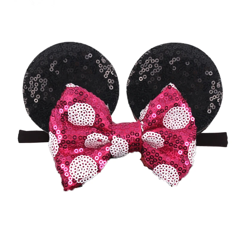 

2024 Cute 2.8"Mouse Ears Baby Elastic Headband Sequins 4"Bow Nylon Hairband Girls Kids Festival Party DIY Hair Accessories