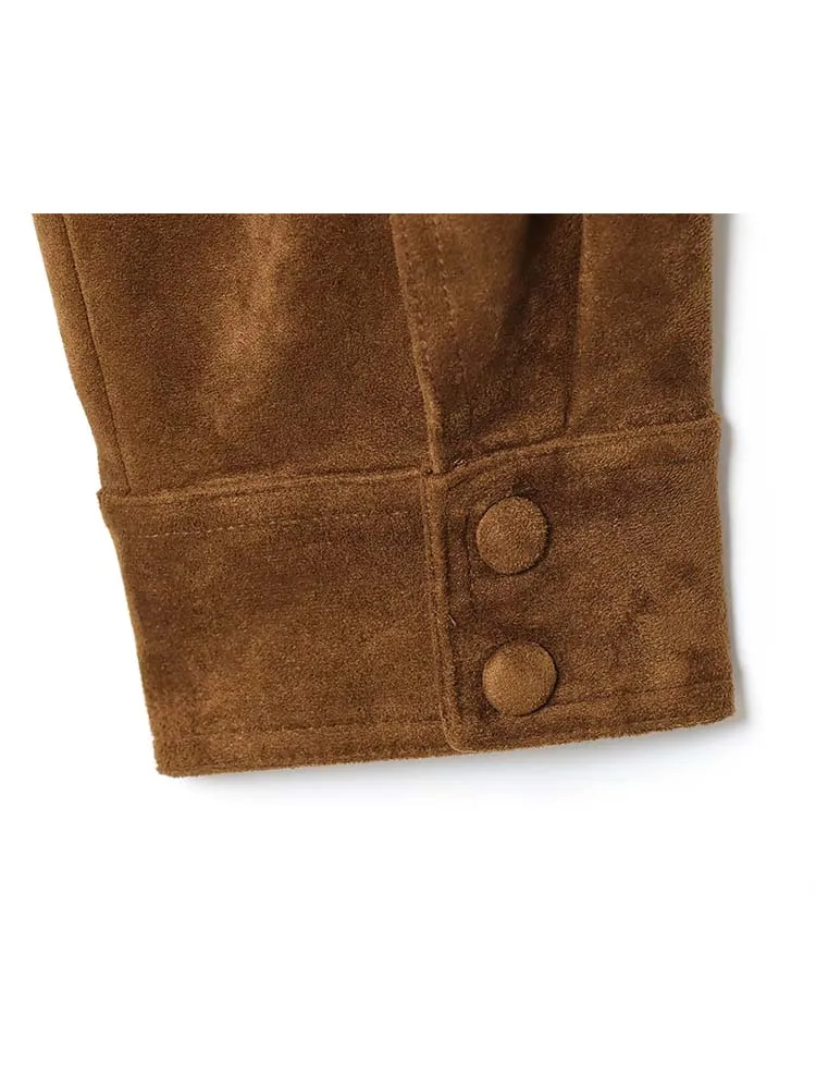 Women Lapel Suede Fabric Jacket 2025 New Autumn And Winter Fashion Long Sleeve Zipper Coat Chic Female High Street Outerwear