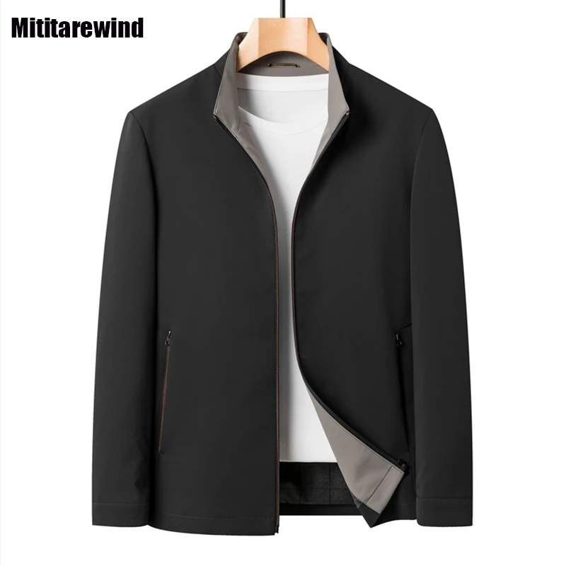 

Spring Fall Jacket Men Middle-aged Casual Business Jackets Stand Collar Zipper Thin Black Jacket Simple Harajuku Style Clothing