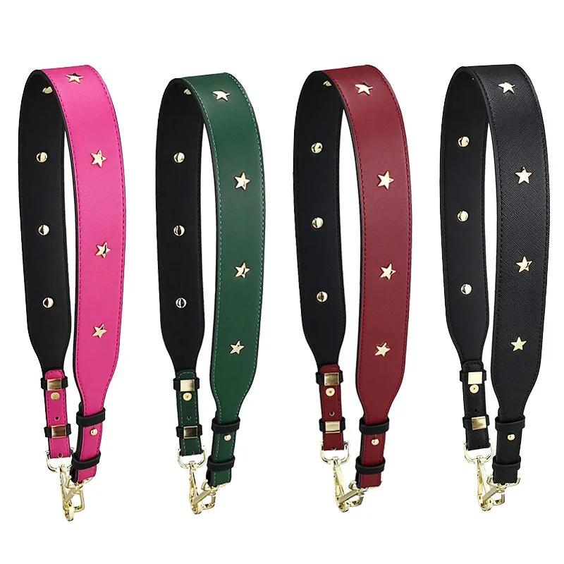 Women's Fashion Leather Bag Strap with Star Rivets - Adjustable 4CM Wide Shoulder Handle