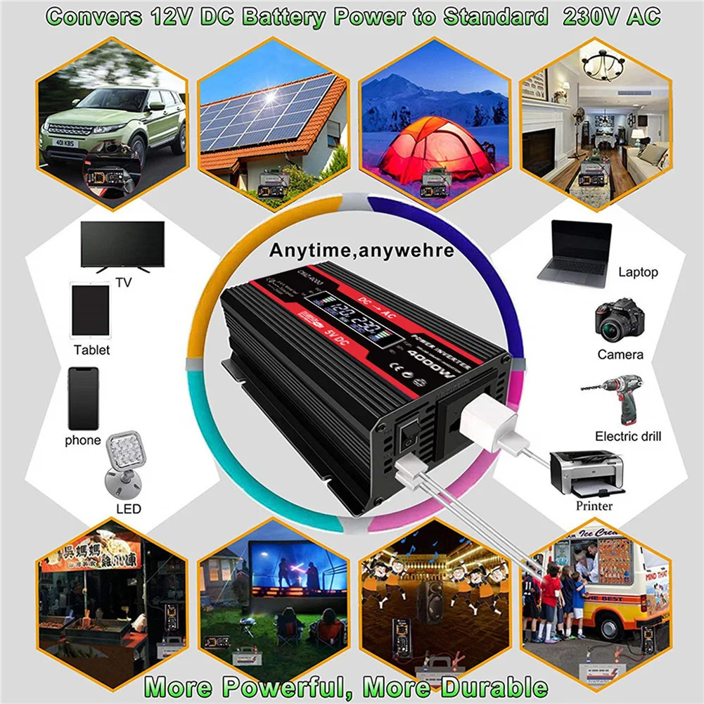 4000W Sine Wave Inverter 12V to AC 220V/110V Voltage Transformer Power Socket Converter for Car Home Outdoor car converter power inverter converter