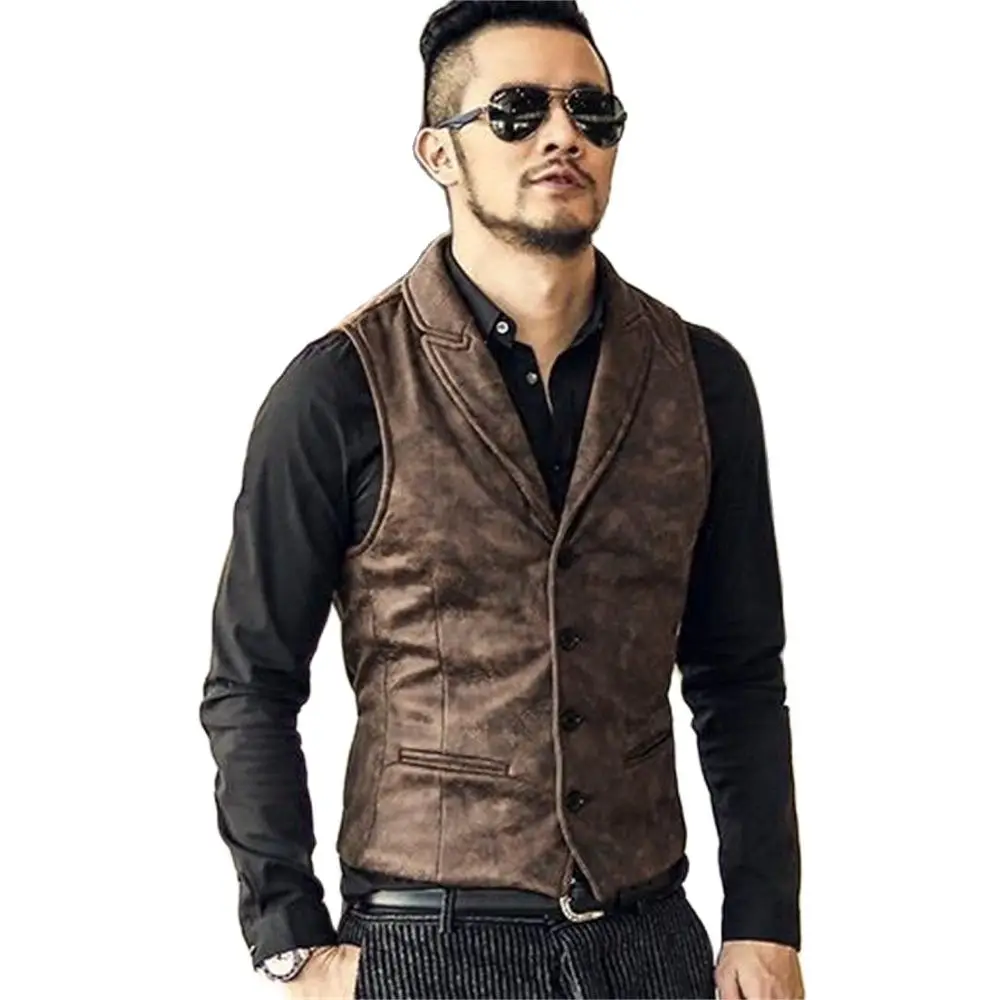 

2022 Male Suede Slim Fit Single Breasted Vest Mens 2022 Brand New Fashion Gothic Steampunk Victorian Style Waistcoat Men Casual