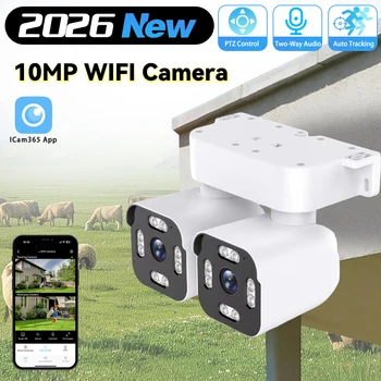 ICam365 5K 10MP WIFI IP Camera Outdoor Dual Lens Dual Screen Camera CCTV Surveillance Human Detection Outdoor Security Audio 1
