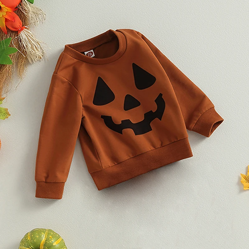 

Baby Halloween Outfit Toddler Girl Boy Pumpkim Sweatshirt Casual Crewneck Long Sleeve Pullover Fall Clothes