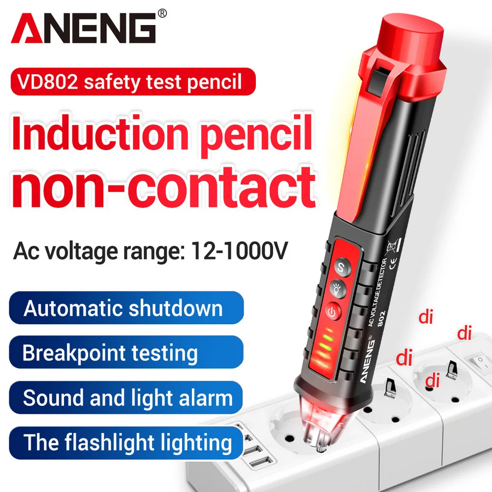 ANENG-VD802 휴대용 비접촉 AC 검출기 테스터, NCV 감도 펜 스타일 전기 표시기 LED 전압 측정기 Vape 12-1000v
