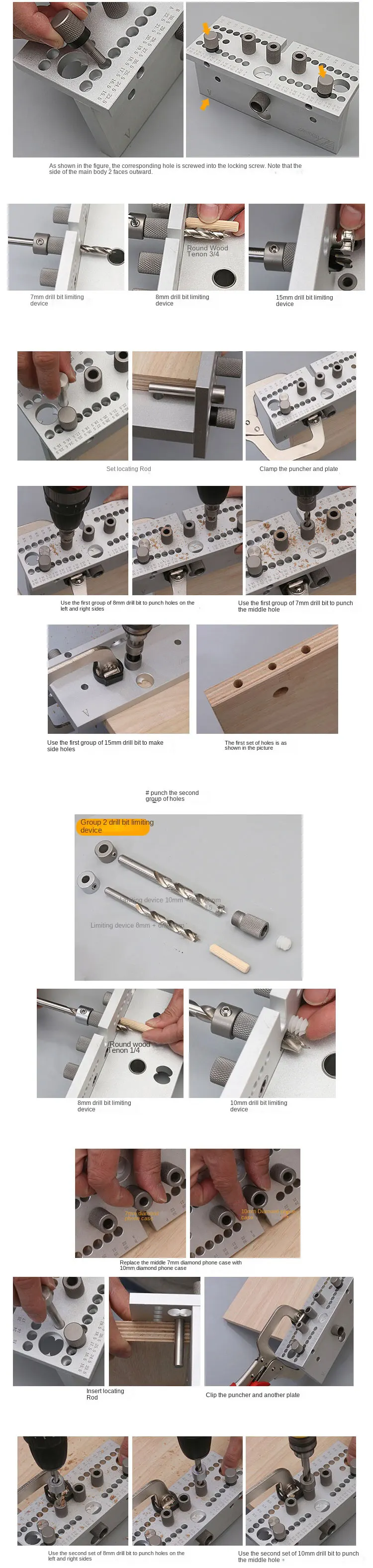 Adjustable Multi Row Puncher 3-in-1 Woodworking Positioner Drawer Drilling Tool