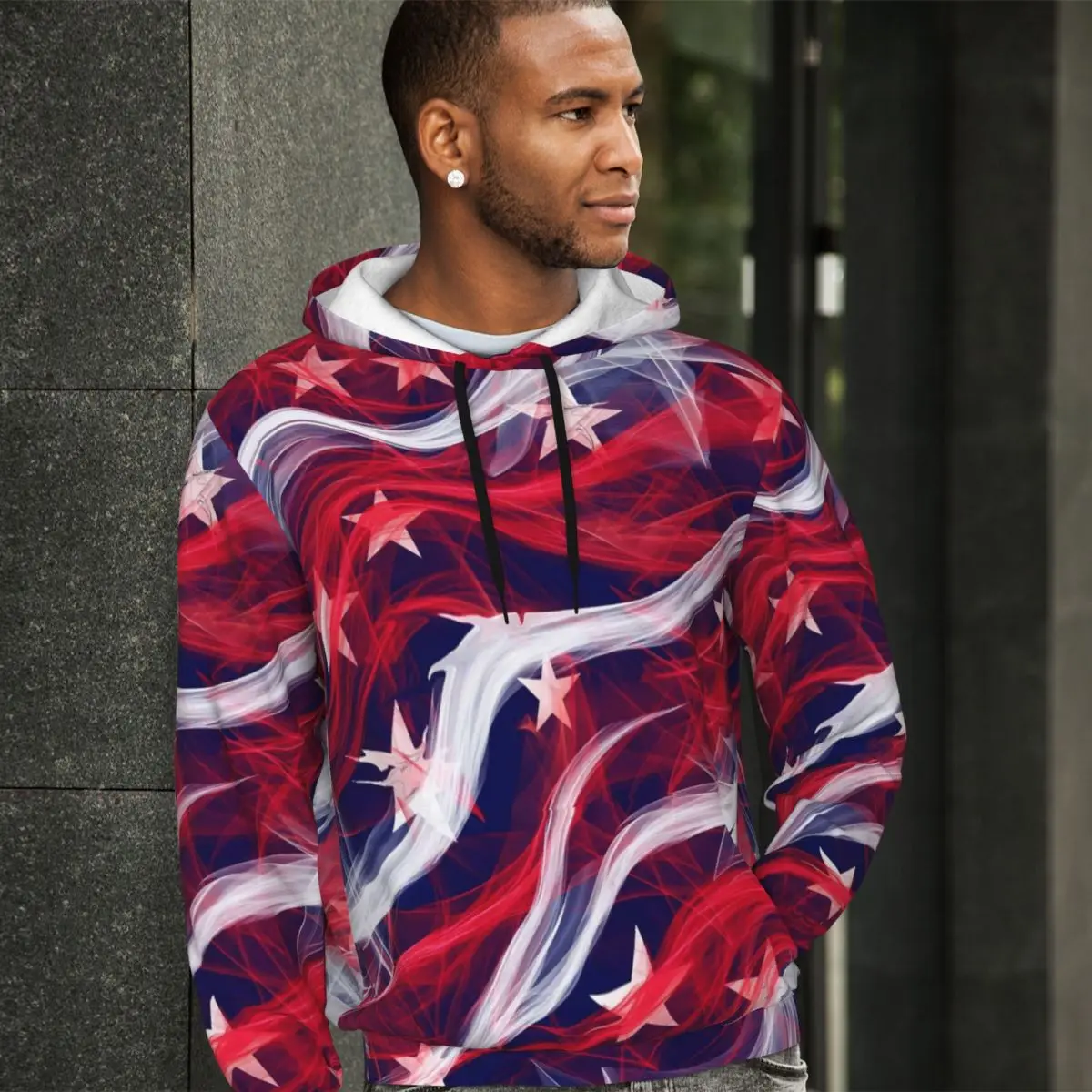 

American Flag Essentials Hoodies Spring Abstract Flags Print Street Wear Hooded Shirt Man Vintage Oversized Pullover Hoodie
