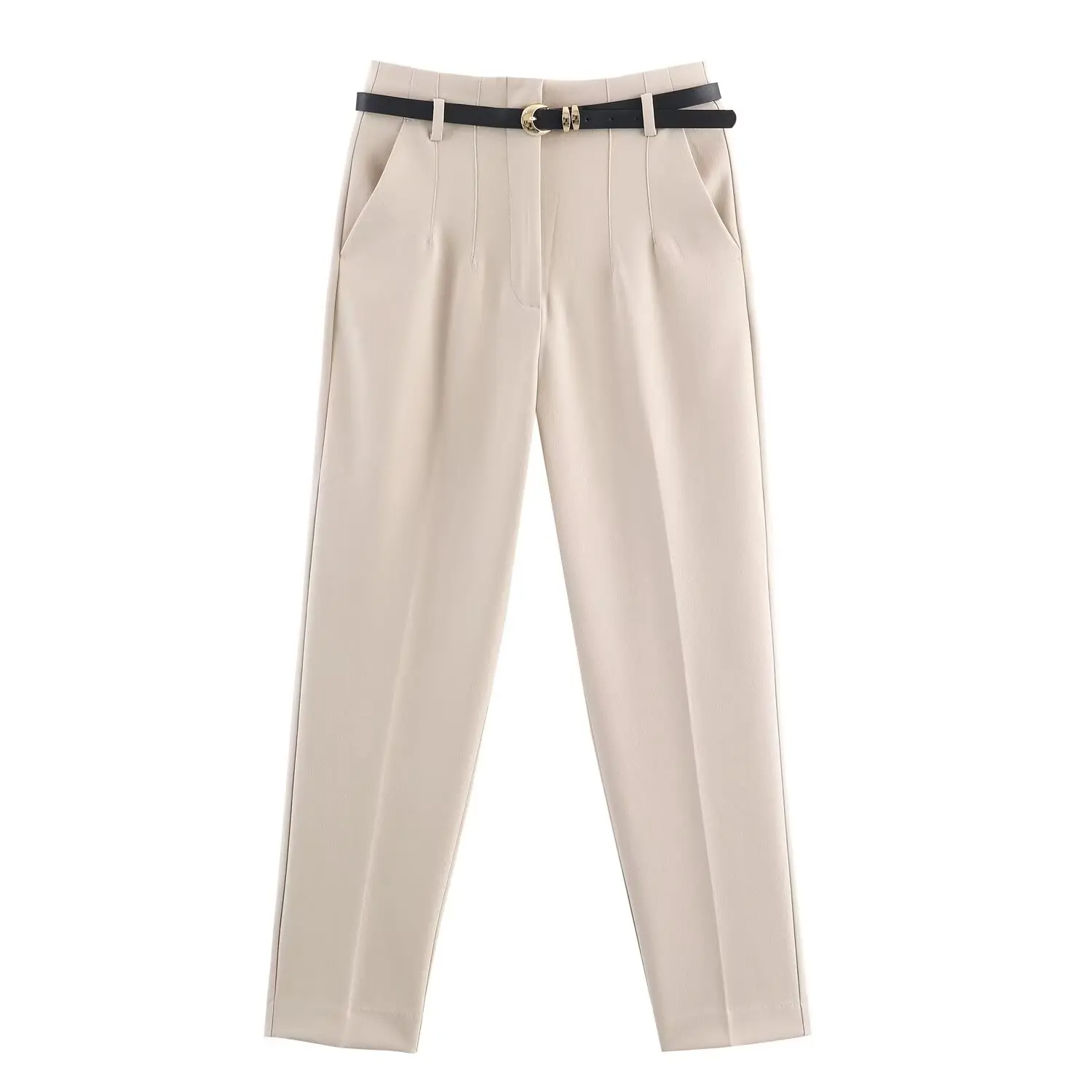 Women's High Waist With Belt Straight Leg Pants Lady Blazer Pants Female Elegant Temperament Solid Casual Trousers Streetwear