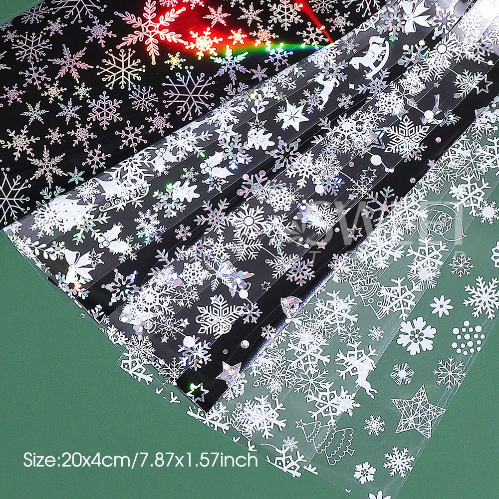 10pcs Holographic Christmas Nail Foils Set Winter New Year Stars Snowflakes Gift Xmas Tree Starry Sky Foil Transfer Sheets Decor