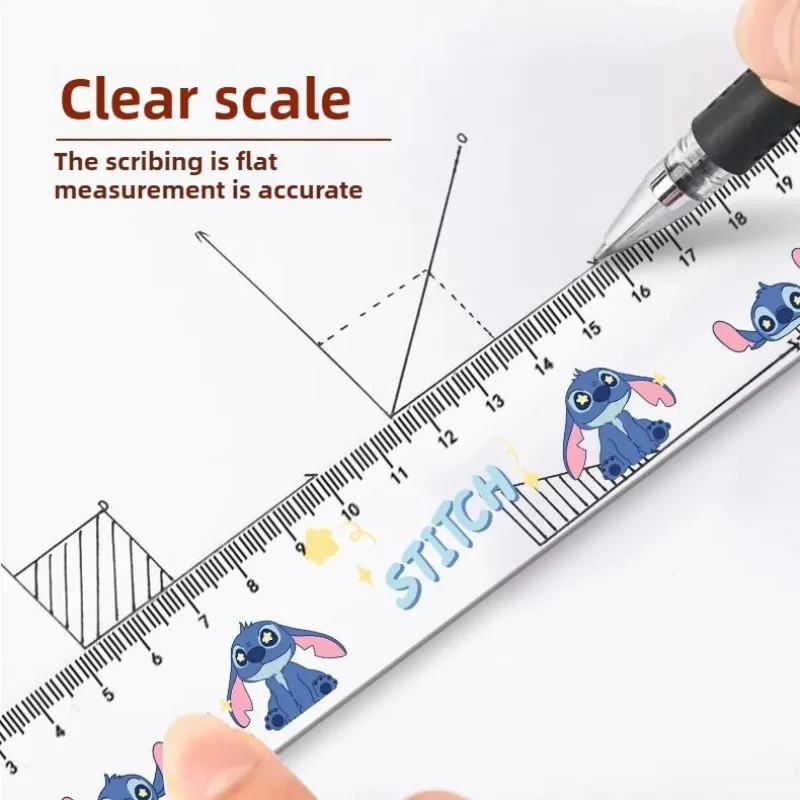 20cm 디즈니 스티치 눈금자 투명 플라스틱 직선 눈금자 귀여운 측정 그리기 도구 학생 문구 학교 사무용품
