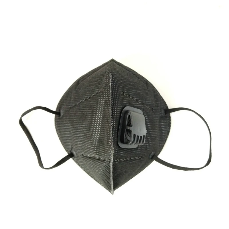 Masque de protection respiratoire avec valve, vue de profil montrant les sangles et le filtre.