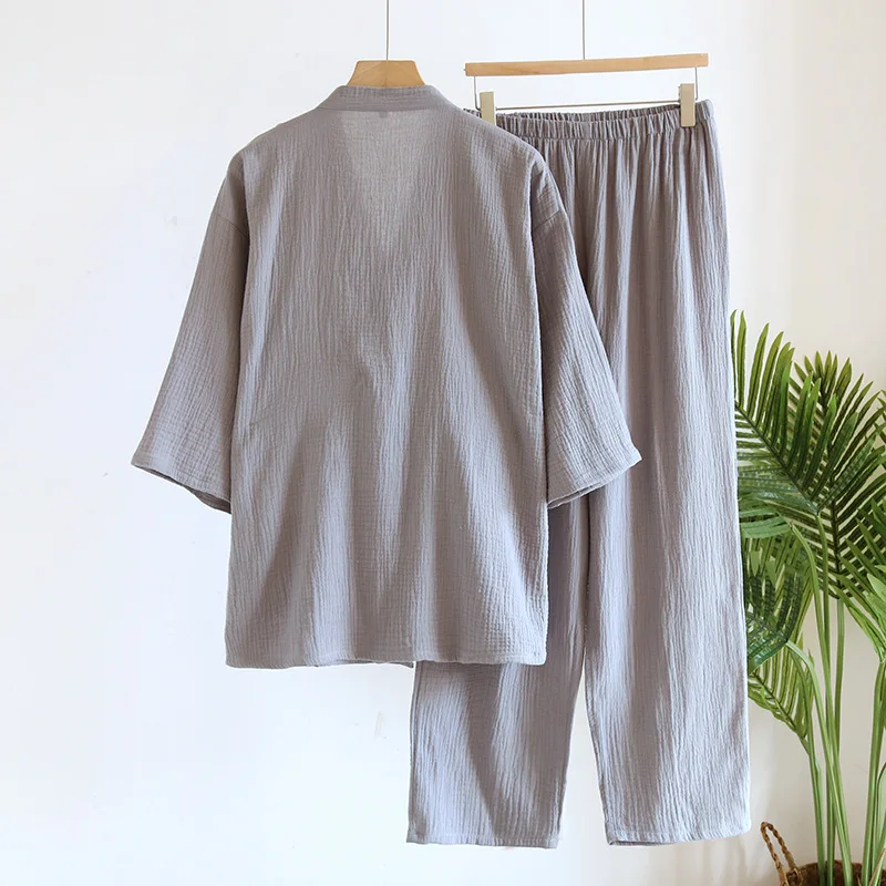 Kimono Robes Large Size with Pocket and Long Pants 2 Pcs Pajamas Set for Men Sleepwear Clothes Cotton Pjamas for Men pajama sets