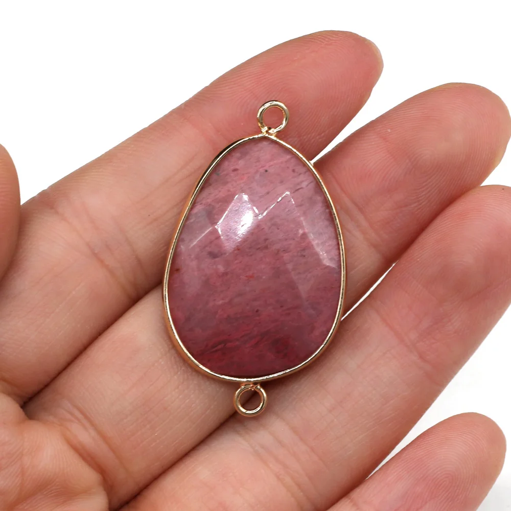 Natural Stone Drop-shaped Pendants Amethyst Double Hole Connector for Jewelry Making DIY Necklace Bracelets Accessories