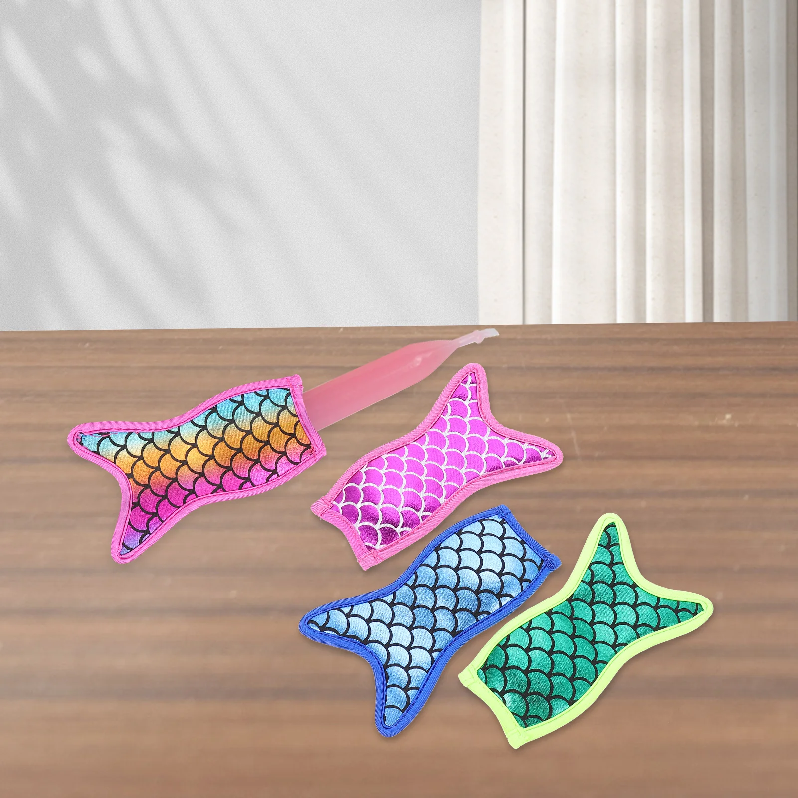 4 Pcs Popsicle Set Mermaid Ice-Lolly Cover Holders popsicle rack popsicle holders sleeves for Kids Popsicles Bag Refrigerator Stick Sleeve Insulated Bags Sleeves