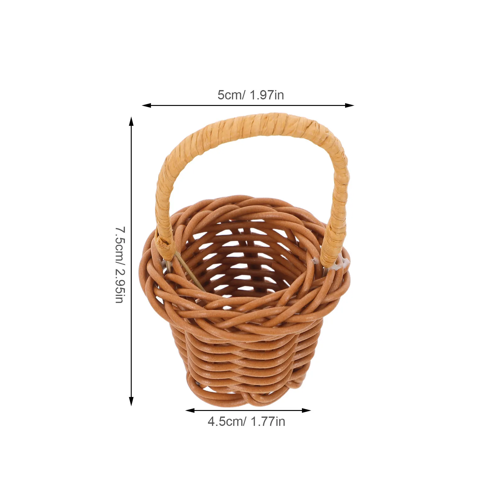 손잡이가 있는 4Pcs 미니 짠 꽃 바구니 미니어처 모조 등나무 인형 집 장식 놀이용 보관 바구니 작은 사이즈