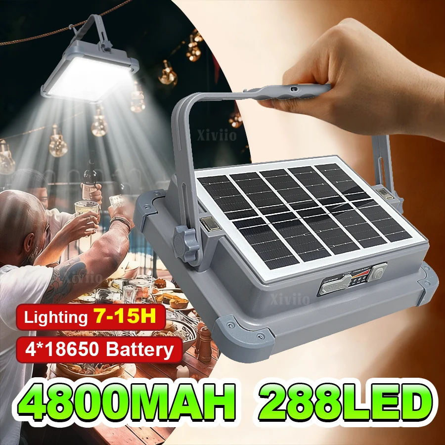 Solar Rechargeable Flood Light Portable Camping Lantern Led Tent Light with Magnet Power Bank Repair Emergency Lamp Searchlight