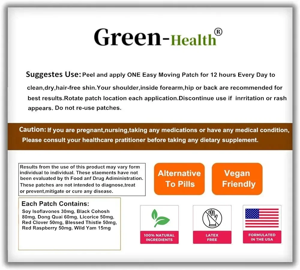 Womens Support Transdermal Patches Hormone Regulation Menopause Support-30 Patches One Month Supply