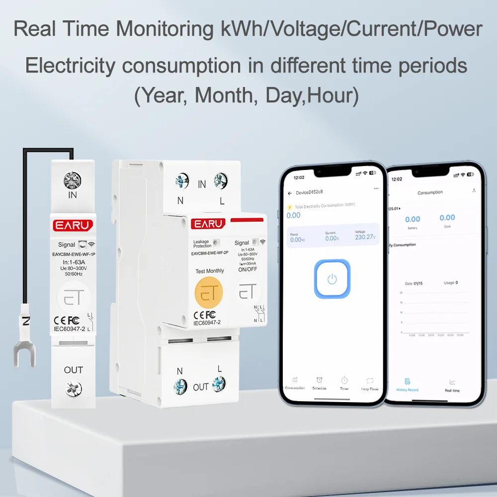 eWeLink WiFi MCB Smart Circuit Breaker 1P 2P 63A Switch Energy Metering Timer Relay kWh Voltage Current Protector Remote Contro