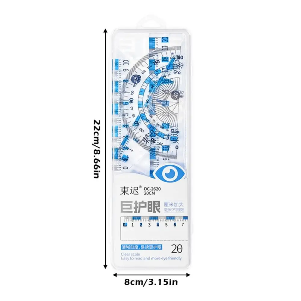 4pcs 눈 보호 자 세트 높은 투명도 그리기 도구 각도기 측정 문구류 직선 자 학교 사무실
