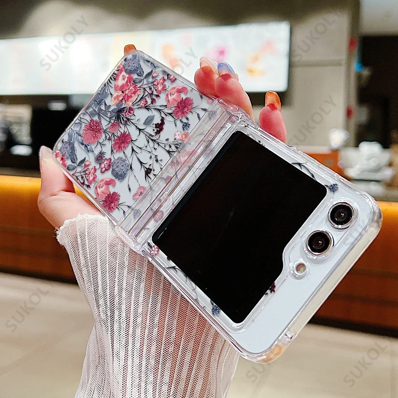 Flower Pattern Shockproof Clear Cover for Samsung Galaxy Z Flip Series