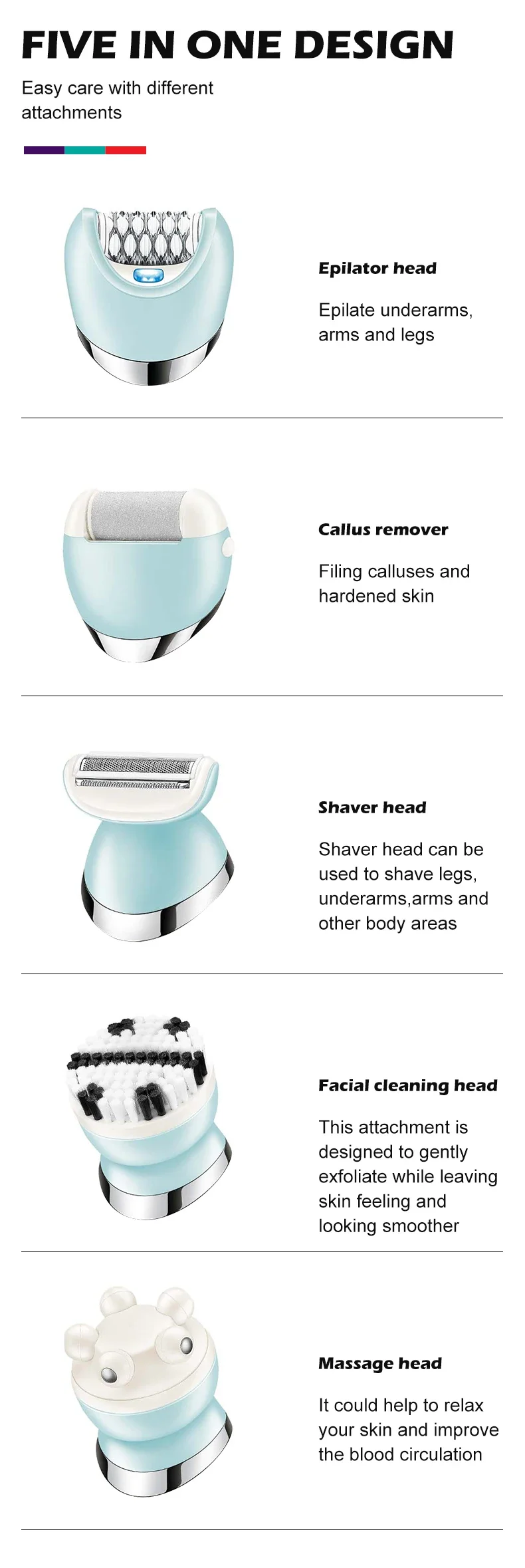 Vgr 5-in-1 Lady Shaver Epilator Set Waterproof Electric Grooming Kit_voghion.com