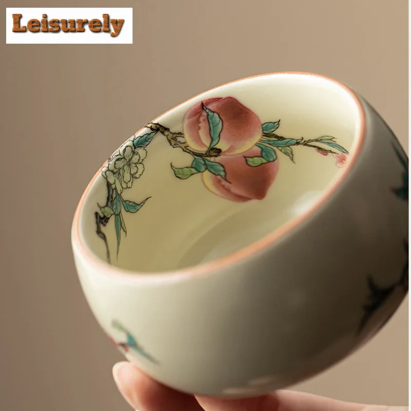 160ml Antique Ru Kiln Nine Peach Arhat Cup Household Master Cup Ceramic Tea Bowl Can Be Raised Chinese Meditation Cup Drinkware
