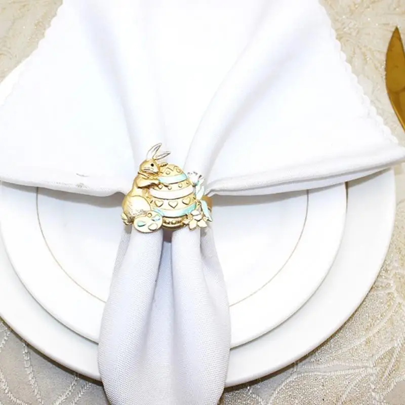 HX5B 6Pcs Lovely Napkin Rings Serviettes Buckles Easters Rabbit Napkin Rings Holder