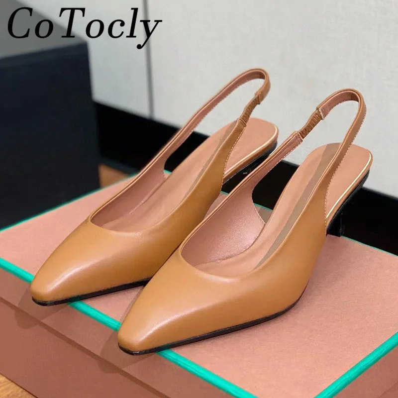 

Summer New High Heels For Women Pointed Toe Slingbacks Genuine Leather Runway Shoes Female Pumps Kitten Heels Sandals Woman