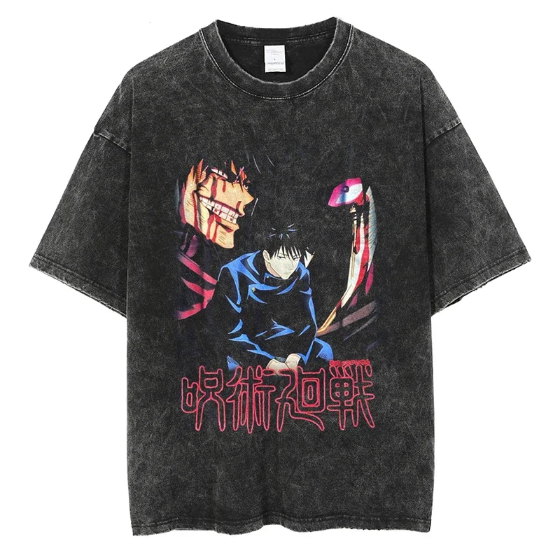 

Футболка мужская оверсайз в стиле хип-хоп, уличная одежда с рисунком японского аниме, хлопковая рубашка с коротким рукавом в стиле Харадзюку, лето