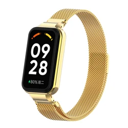 Premium Milanese Magnetic Strap with Metal Protection Case for Smartwatch Replacement Band (Imitation gold)