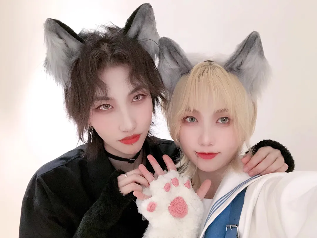 

handmade Simulated Plush Animal Ear Hair Accessories Rapp Women Cosplay Wolf Ears Furry Halloween Christmas Headdress Lolita