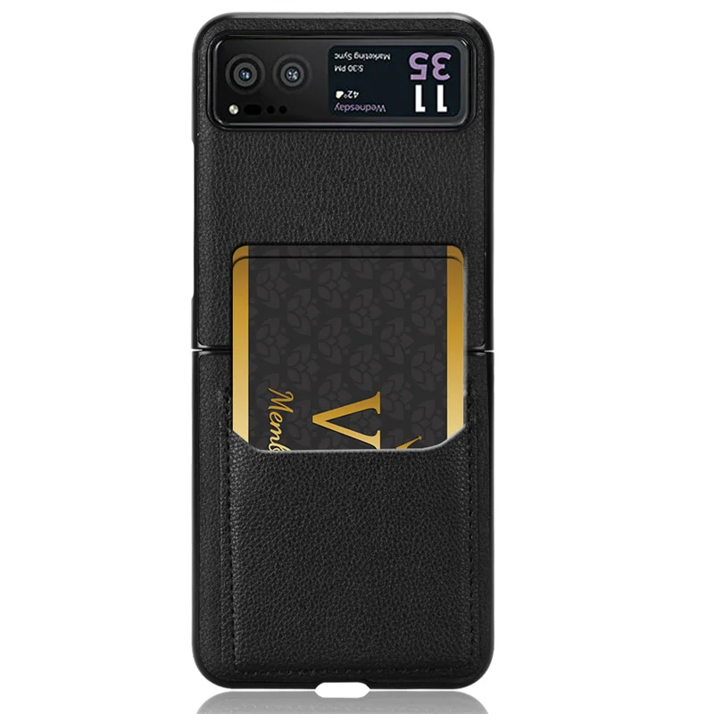 Premium Litchi Striae PU Leather Card Holder Protective Case for Motorola Moto Razr 40