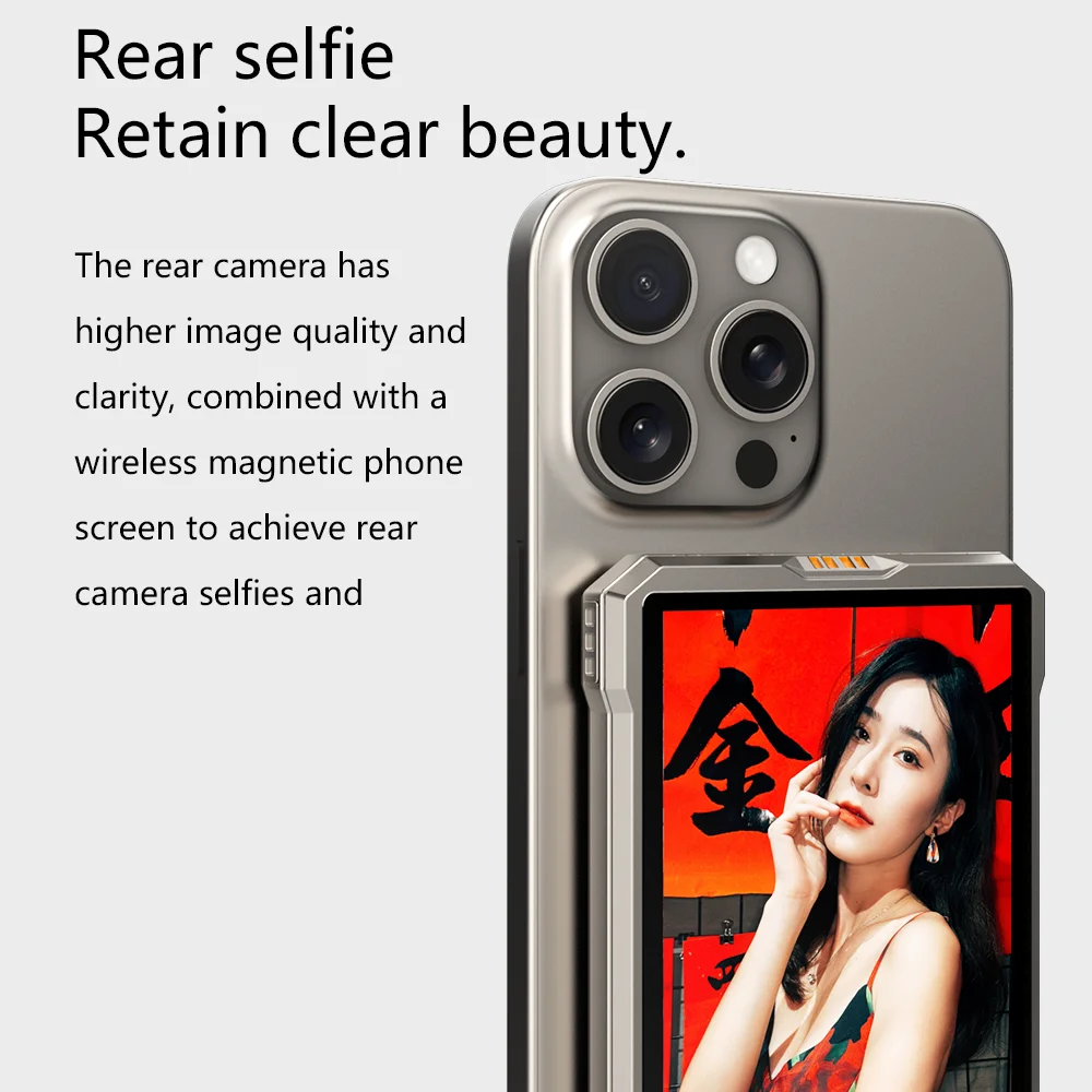 Fotorgear MS01 Magnetic Phone Selfie Monitor Screen for iPhone 15 16 Pro Max Android Vlog Live Photo Wireless Sync Rear Camera