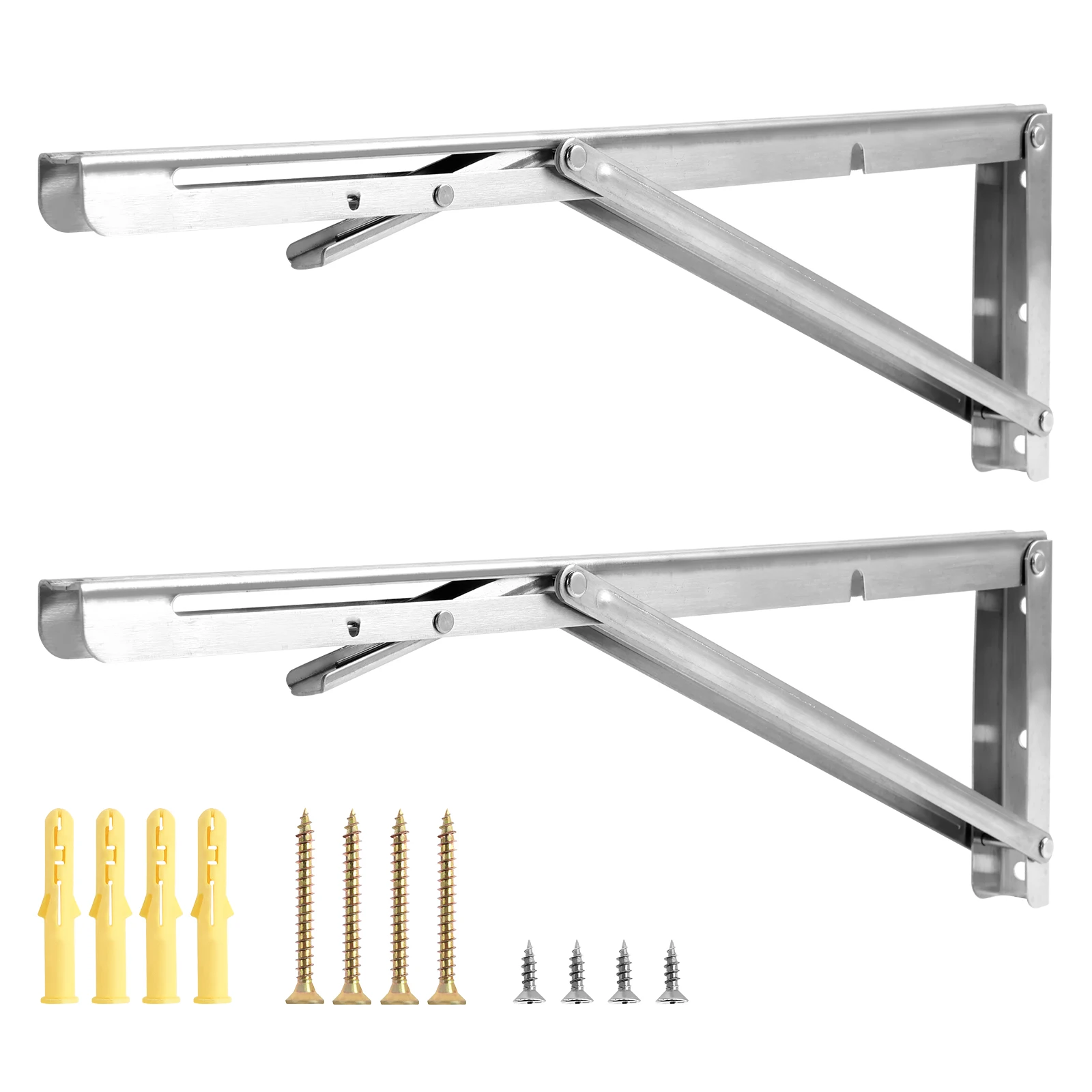 2PCS Folding Shelf Brackets Stainless Steel Collapsible Triangle Shelf Bracket DIY Wall Mounted Folding Table Hinge with Screws