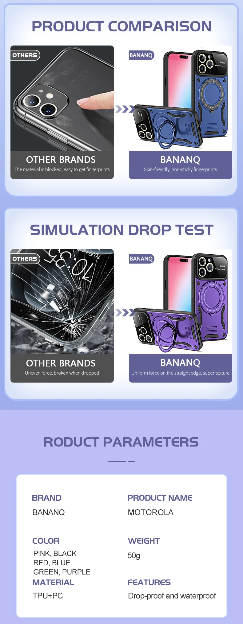 Bananq Magnetic Ring Stand Case For Motorola G84 G60 G53 G32 G22 4G G14 G13 E22 E22i E20 E13 Wireless Charging Phone_voghion.com