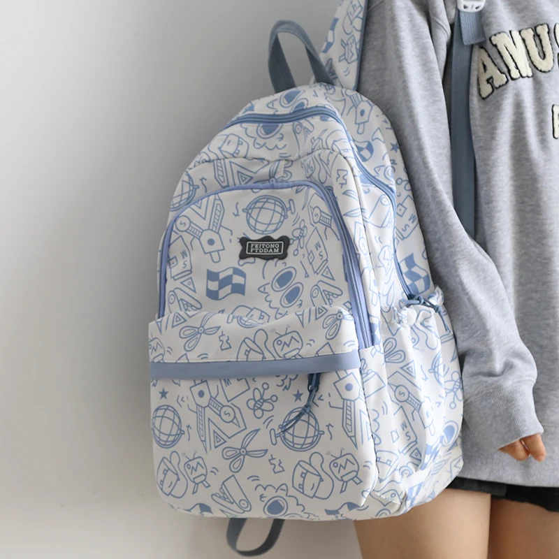 

New Cartoon Printing Women Backpack Female Fashion Waterproof Nylon Travel Bag Kawaii Schoolbag for Teenage Girl Bookbag
