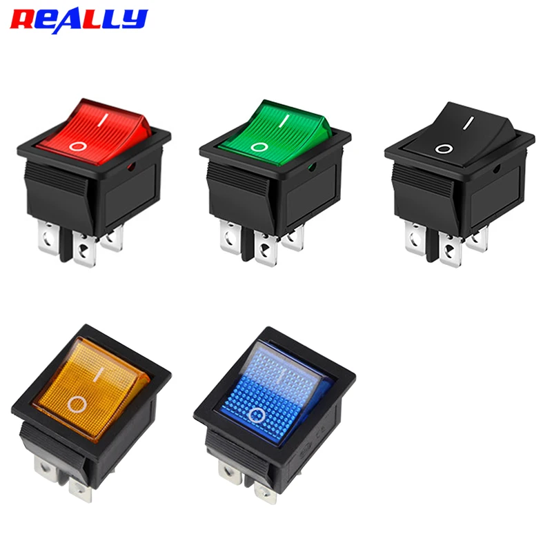 KCD4 Rocker Switch ON-Off 2 Position 4 Pins/6 Pins Electrical Equipment With Light Power Switch Switch Cap 16A 250VAC/20A 125V (Color : Yellow, Size : 6 Pin