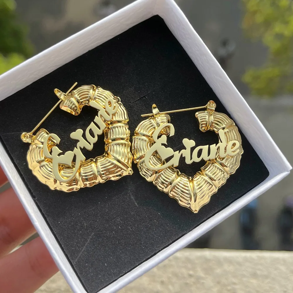 DUOYING Custom Name Earrings With Heart Shape Personalized 30mm