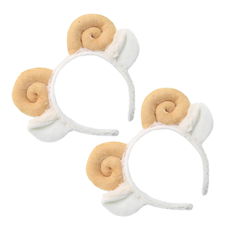 

2 Pcs Croissant Headband Makeup Hair Hoops Party Ear Cosplay Sheep Horn Headpiece Cloth Animals