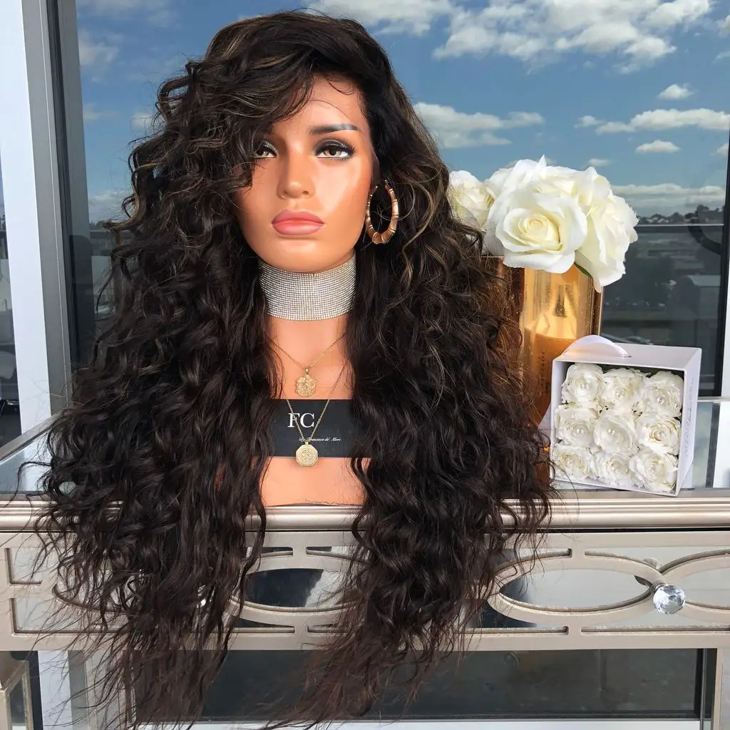 

Brown Women's Synthetic Wigs Fluffy Large Wavy Long Curly Wigs Hair Simulated Mixed Color Hair Mechanism 25inch