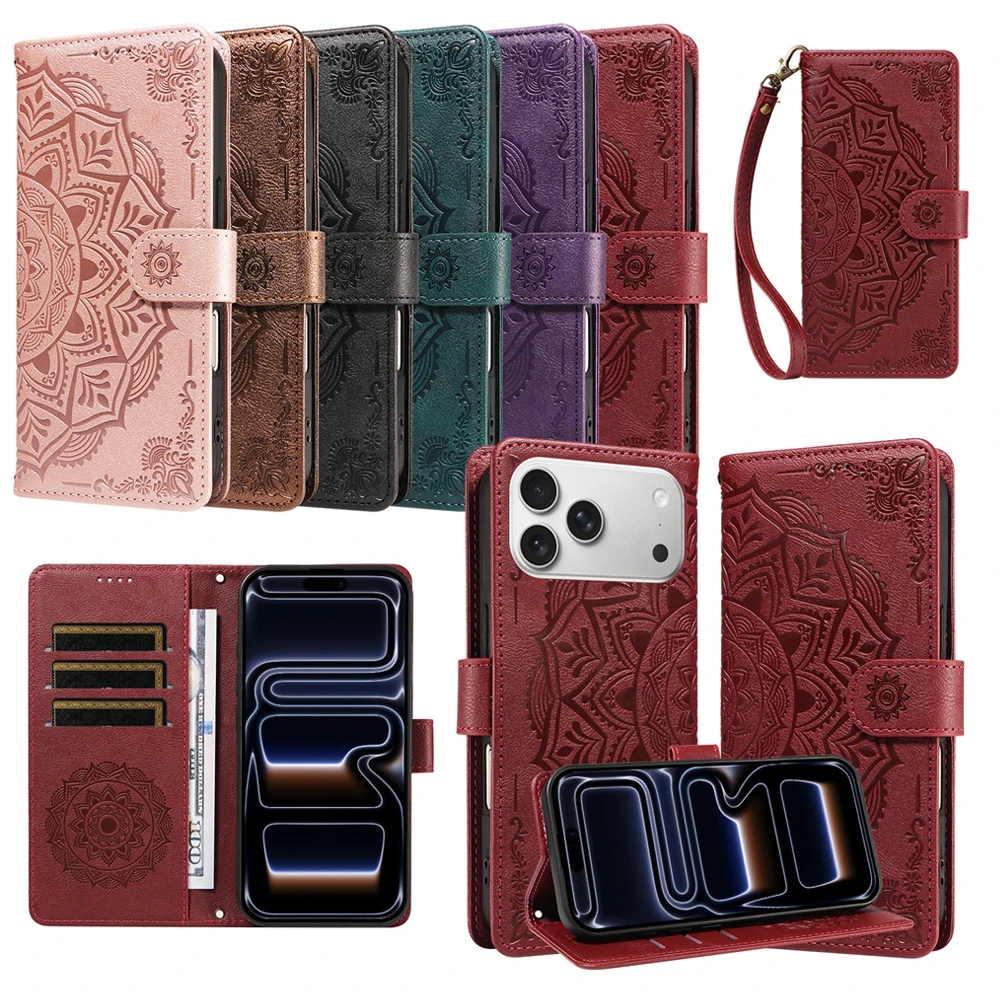 3D Embossed Mandala Flower Magnetic Leather Wallet Flip Cover